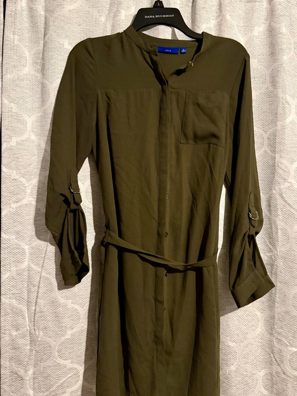 Apt. 9 Olive Green Long Sleeve Shirt Dress with Self Tie